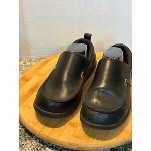 Crocs Mens Leather Slip On Loafers Black Moc Toe Shoes Crocs Lock Sole Size M9